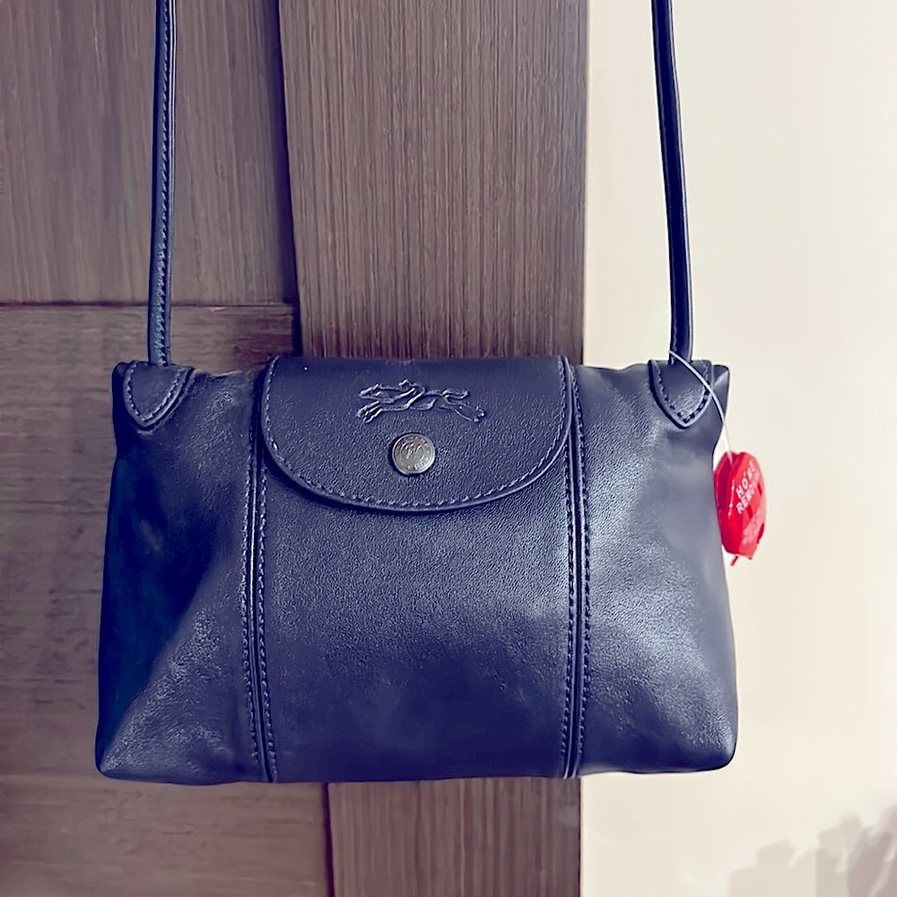 genuine leather longchamp modele depose small dark blue